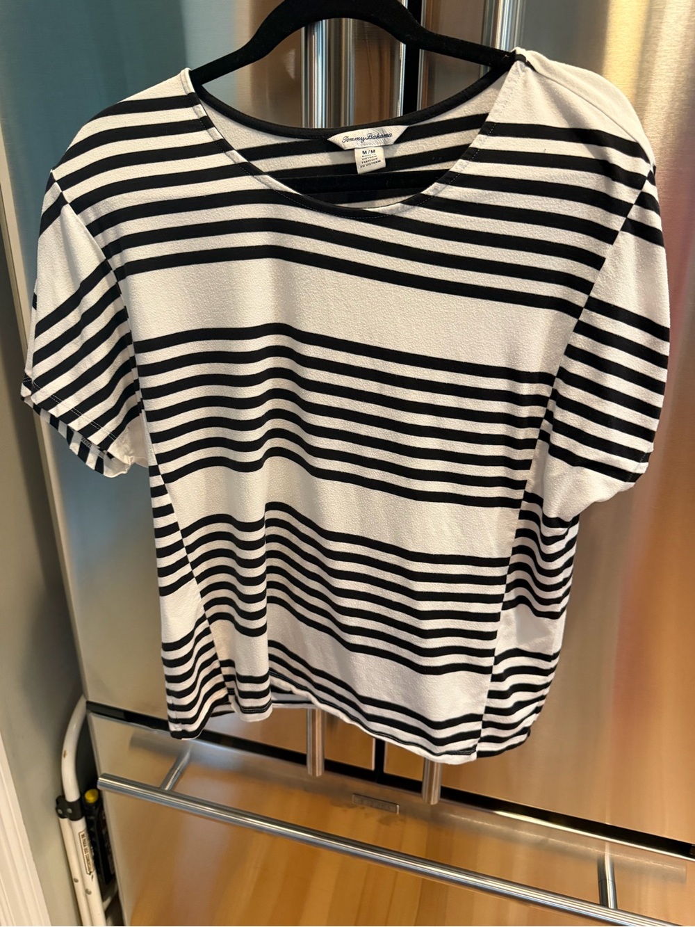Tommy Bahama Black and White Striped Short Sleeve Top